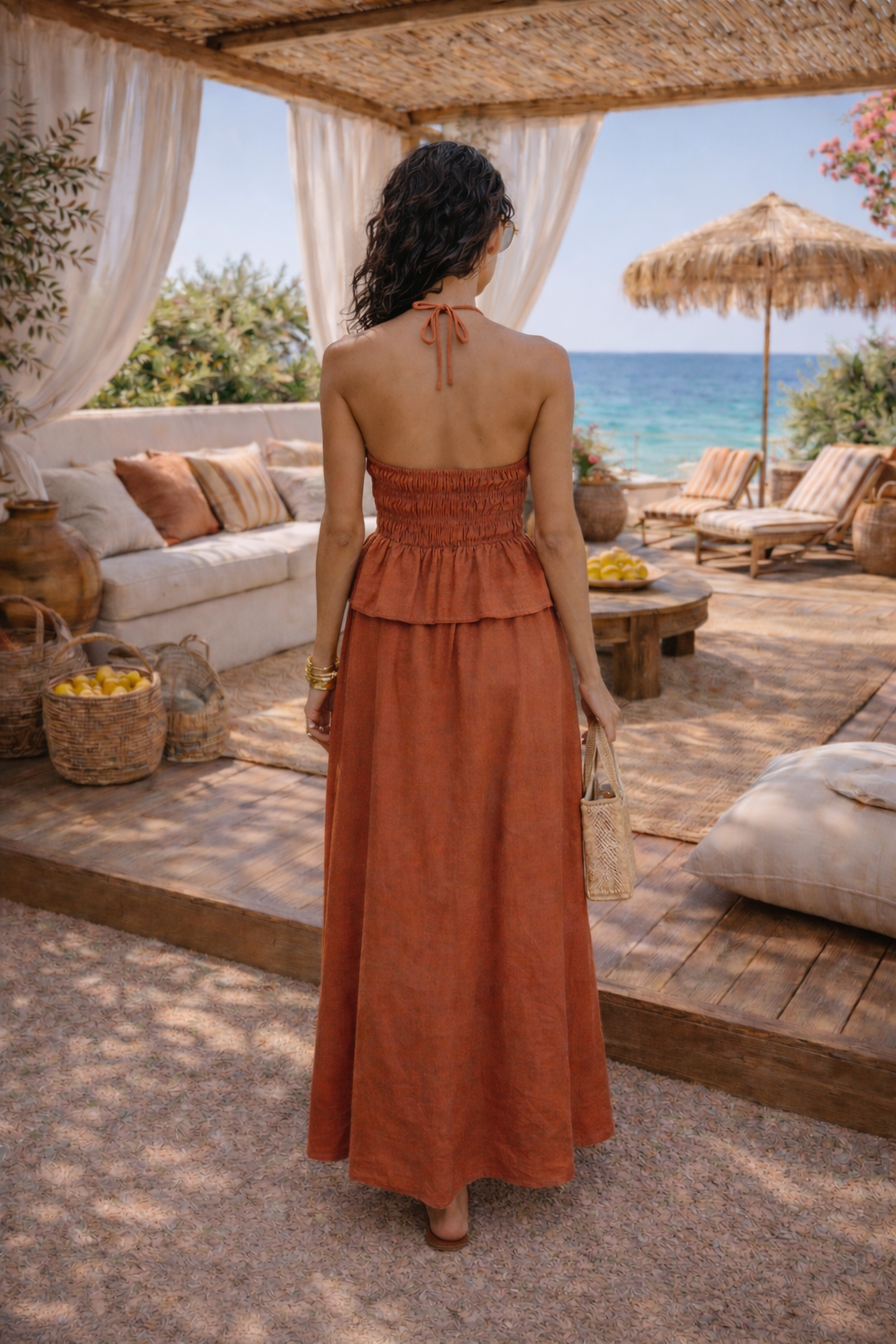 Ensemble top et jupe longue en lin