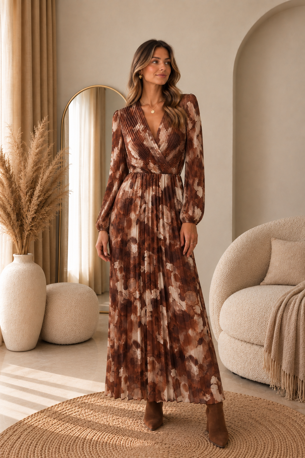 Robe longue imprimé cuivré
