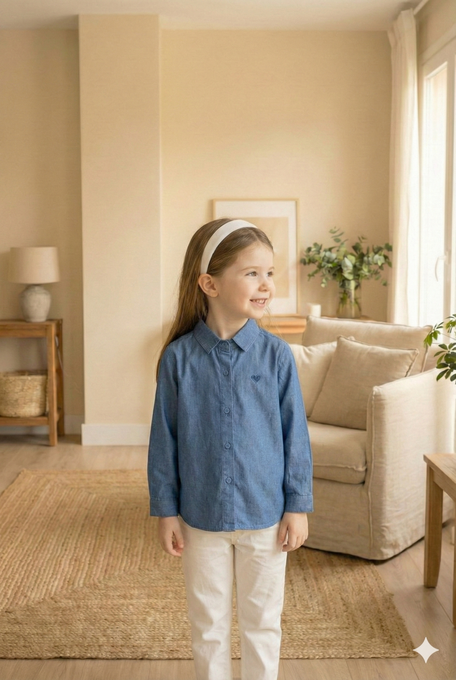 Chemise en jean avec broderie cœur