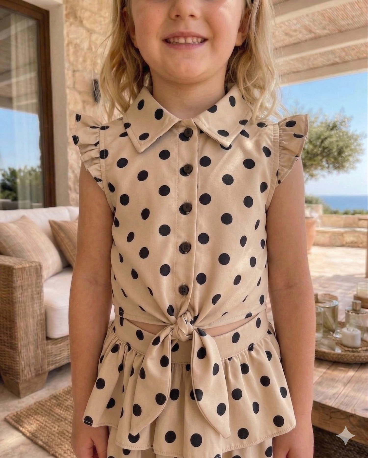 Ensemble top et jupe pois fille