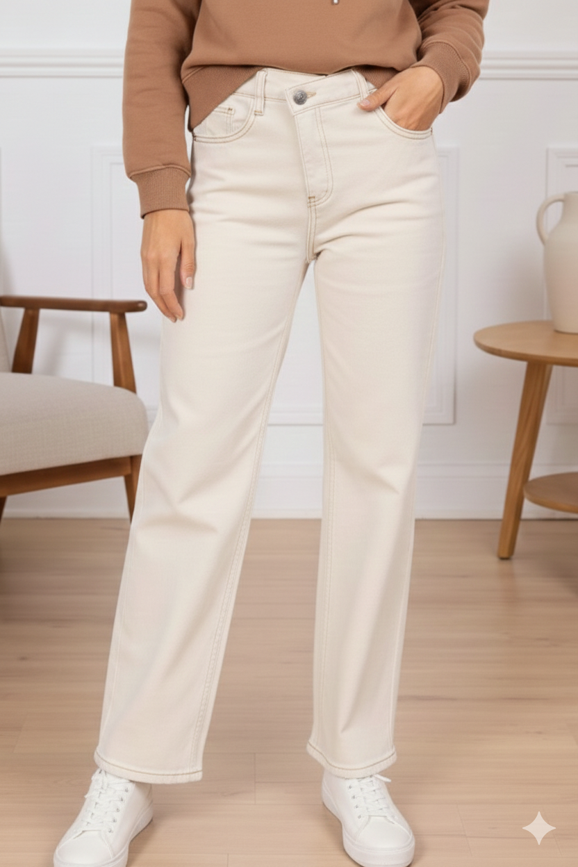 Jean taille haute asymétrique