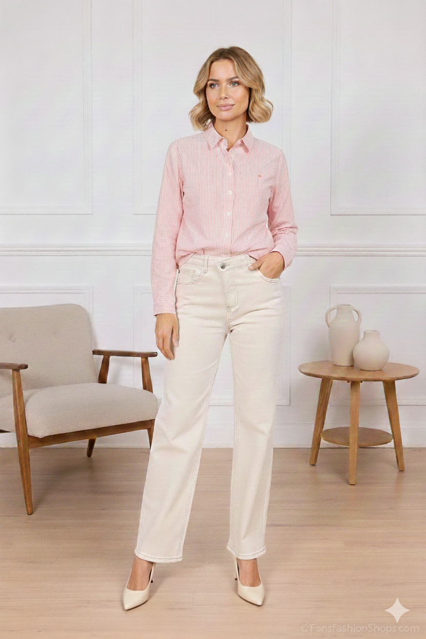 Chemise rayée avec broderie cœur