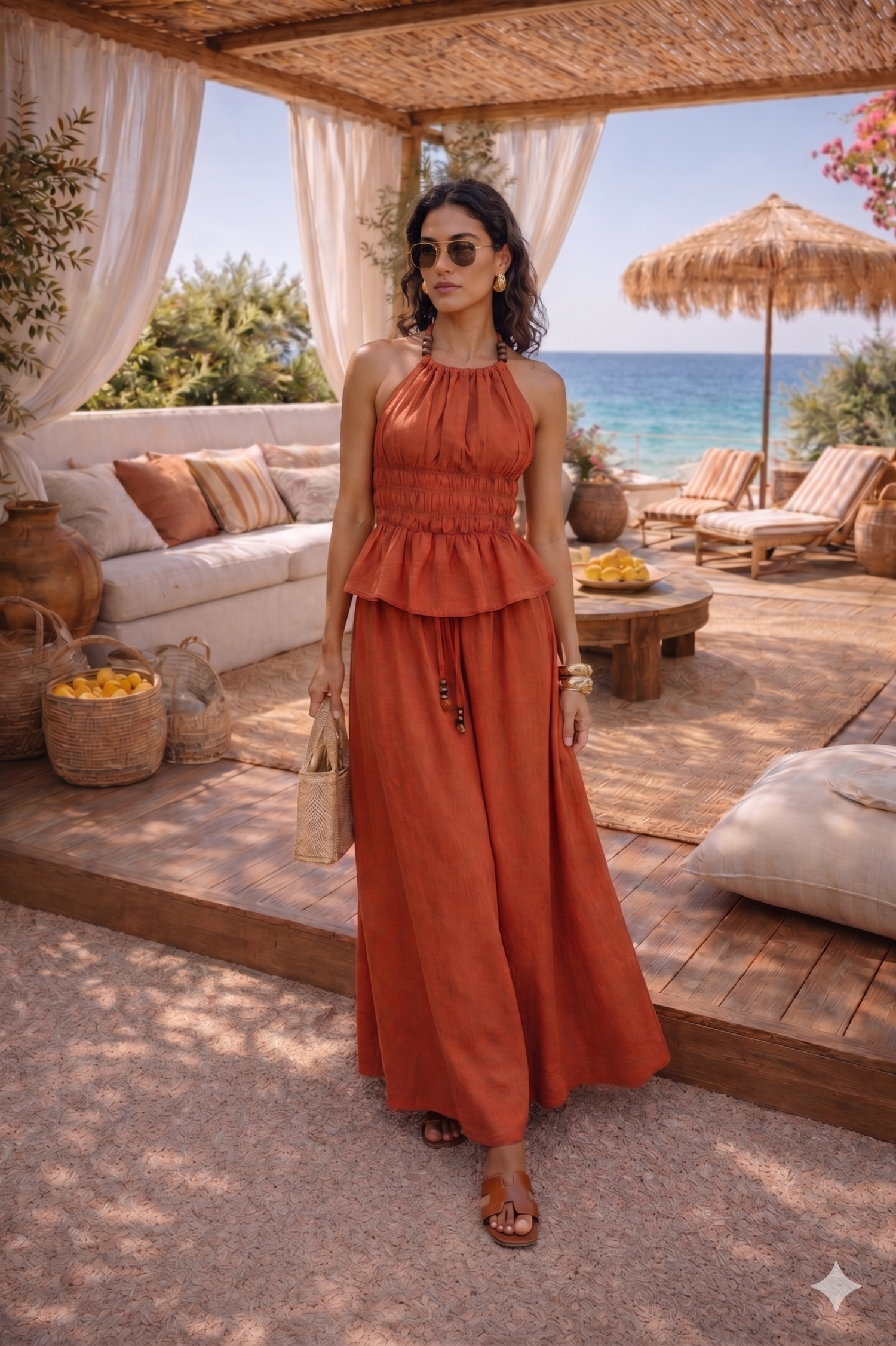 Ensemble top et jupe longue en lin