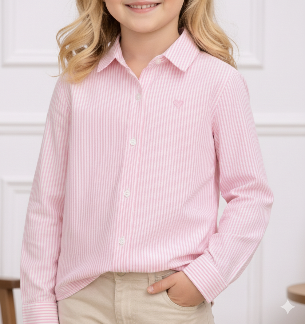 Chemise rayée avec broderie cœur