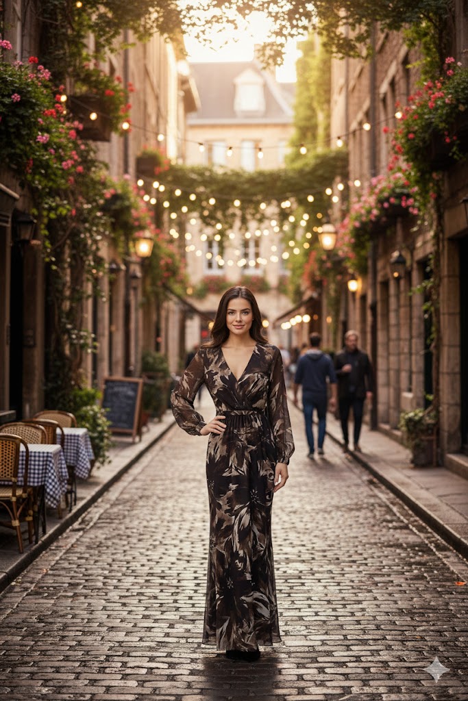 Robe longue imprimé choco